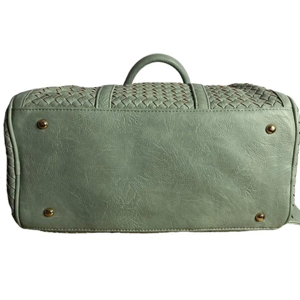 Urban Expressions Green Woven Weave Shoulder Satchel Tote Bag - Picture 5 of 9